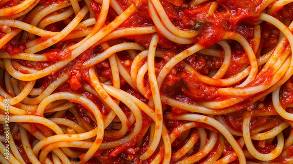Fototapeta Close up photo of a plate of spaghetti with marinara sauce
