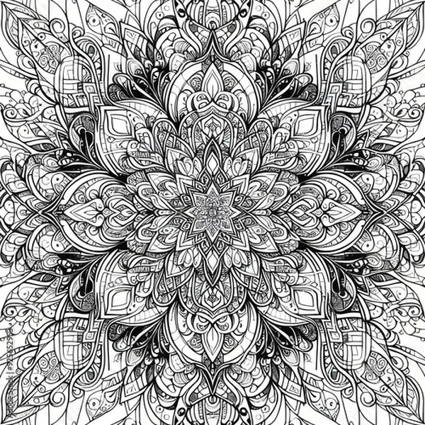Obraz A complex, kaleidoscope-inspired pattern with mirrored coloring page vector