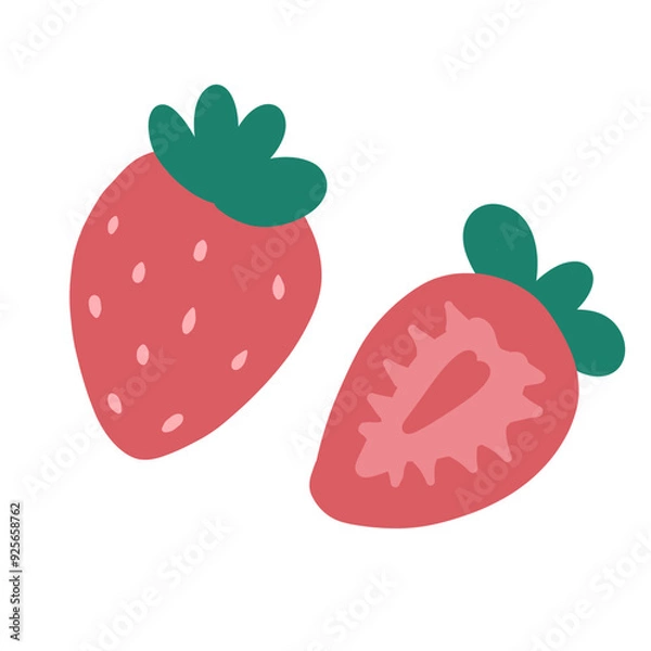 Obraz two strawberry illustration full and half slice