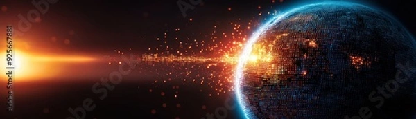 Fototapeta Global Knowledge Mosaic: Search Result Tiles Forming a Digital Globe - Conceptual Art with Copy Space for Text