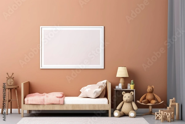 Fototapeta Kids' bedroom with cozy decor and wooden furniture