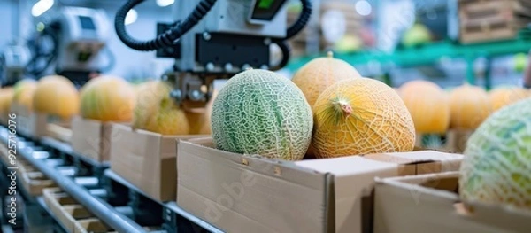 Fototapeta Automated Melon Sorting and Packaging in a Modern Warehouse