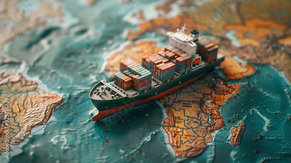 Obraz Container ship model on world map