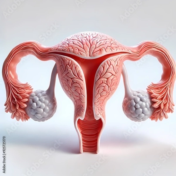 Fototapeta A vibrant still life captures the intricate beauty of the human brain, reminiscent of a blooming flower in shades of pink, red, and orange, set against a stark white background