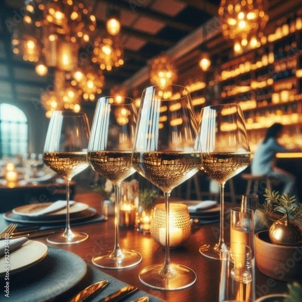 Obraz Wine Glasses Elegantly Arranged in Restaurant