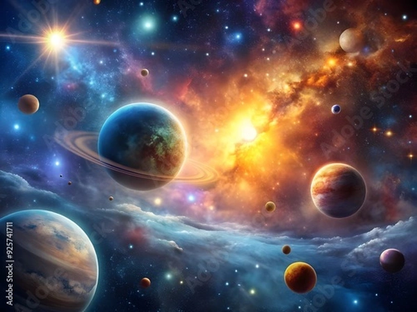 Fototapeta Captivating Galaxy Background with Distant Planets, Stellar Clouds, and Scattered Stars in Deep Space
