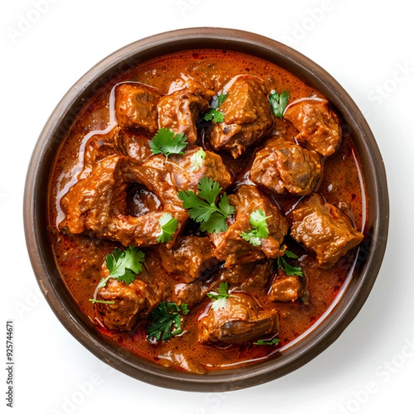 Fototapeta a bowl of stew with meat and garnish