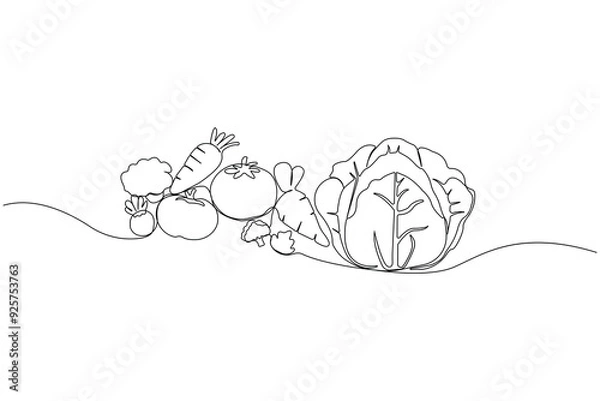 Obraz Hand-drawn Vegetable line art drawing. World Food Day concept background.