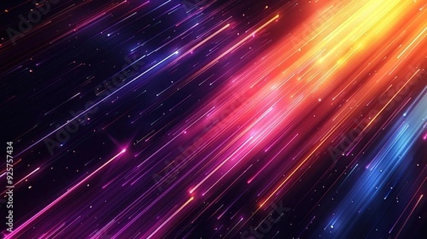Fototapeta Abstract background with diagonal glowing lines in vibrant colors.