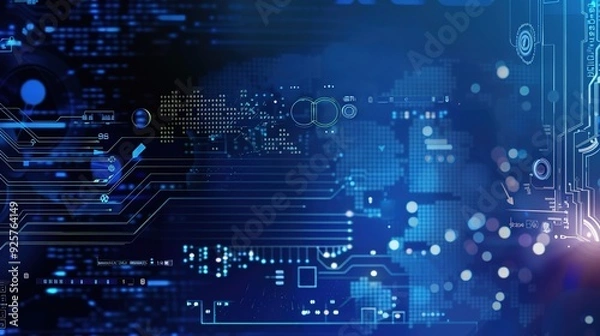 Fototapeta Circuit Board Technology Background. Blue Abstract Data Transfer Design Illustration.