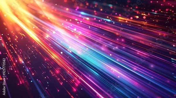 Obraz Abstract background with diagonal neon lights and colorful bokeh.