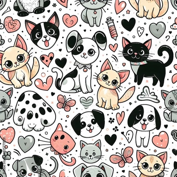Fototapeta Cute Cartoon Animals Seamless Pattern