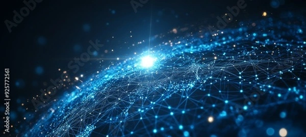Obraz Abstract digital background with glowing network connections and a global map, symbolizing technology, connectivity, data transfer, and cyber security in a futuristic style