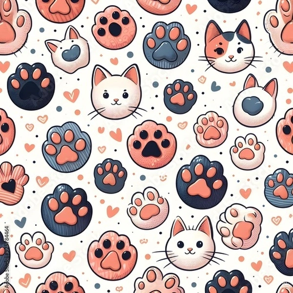 Fototapeta Cute Cat Paw Print Seamless Pattern