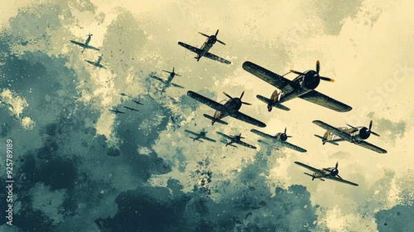 Fototapeta “Wings of Unity: Warplanes in Formation”