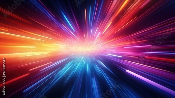 Fototapeta Abstract colorful light streaks radiating from center.