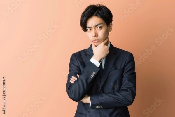 Fototapeta 悩む真剣な表情のビジネスマン（戦略・思考・アイデア・疑問・課題・解決）
