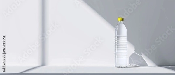 Fototapeta A single water bottle on a clear background, uncomplicated design, 2D vector, minimalist and plain
