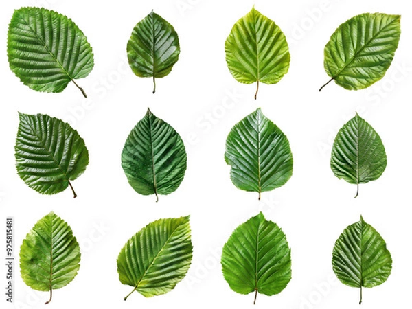 Fototapeta Twelve Green Leaves with Prominent Veins