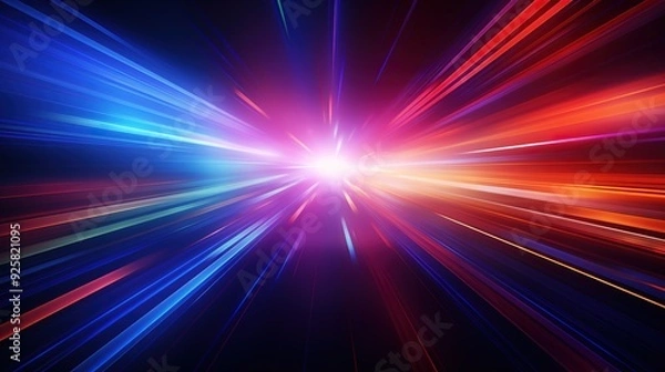 Obraz Abstract digital art with glowing lines converging in a burst of light.