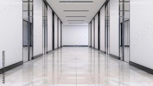 Obraz Modern corridor with sleek design and polished floor. Ideal for showcasing contemporary architecture and spacious interiors.