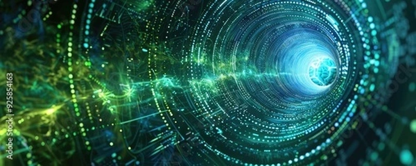 Fototapeta A futuristic digital tunnel filled with glowing lines and vibrant colors, representing technology and connectivity.