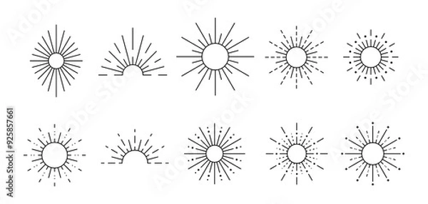 Fototapeta Sun Line Art Element Set