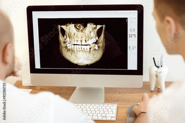 Obraz Dentists and assistant discussing the x-ray