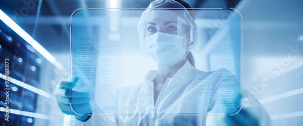 Fototapeta Medical technology with professional physician or doctor and hologram interactive screen.Gene dna editing.neurology research.innovation science and physics