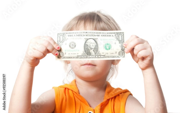 Obraz A child with a dollar bill