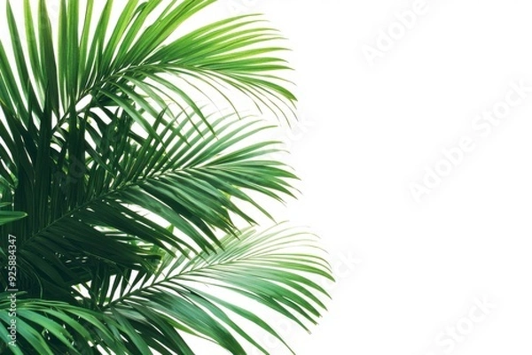 Fototapeta Vibrant palm leaves arranged in a corner layout with a bright background