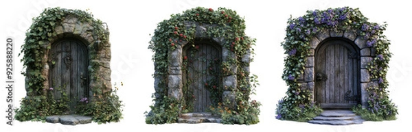 Fototapeta Mysterious door set isolated on transparent background ideal for fantasy or adventure themes