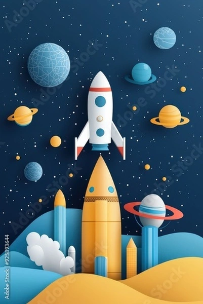 Fototapeta World Space Week procession in a futuristic metropolis with a space theme