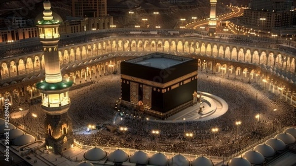 Fototapeta Muslims perform their worship at the Holy Kaaba. Circumambulation around the Kaaba. Umrah, Hajj