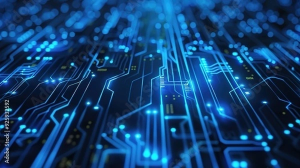 Fototapeta Circuit Board Technology Background. Blue Abstract Data Transfer Design Illustration.