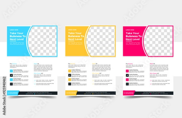 Fototapeta Corporate business flyer template design set with blue, orange, red and yellow color. marketing, business proposal, promotion, advertise, publication,