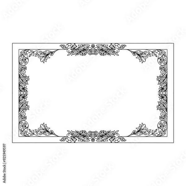 Fototapeta Symmetric Ornamental vector of frame or border with flowers or scrolls work