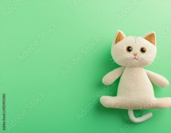 Obraz ネコのぬいぐるみとかわいいグリーン色のカード
