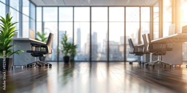 Fototapeta Beautiful defocused office background - office interior panoramic background. generative ai