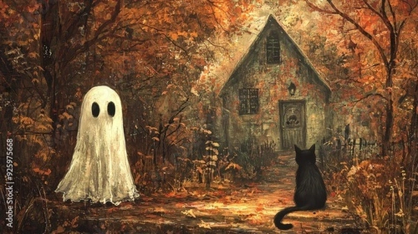 Fototapeta Ghostly Encounter in Autumn Woods.
