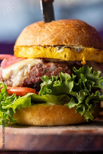 Fototapeta Hamburguesa con piña cerrada