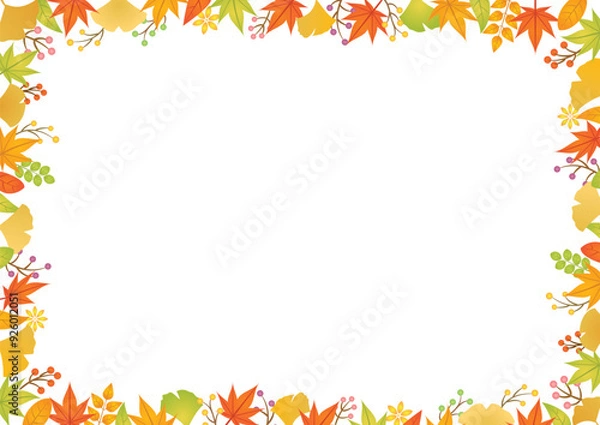 Obraz 細めの秋の落ち葉フレーム-白背景