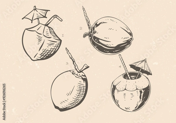 Obraz Hand Drawn Coconut Set Illustration