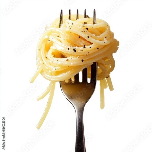 Fototapeta Close up Spaghetti on fork, fettuccine pasta on an isolated white background