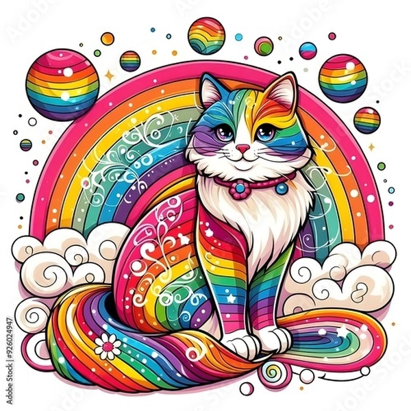 Obraz Rainbow Cat with a Fluffy Tail