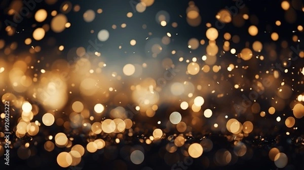 Fototapeta Abstract bokeh background with warm golden lights on a dark background.