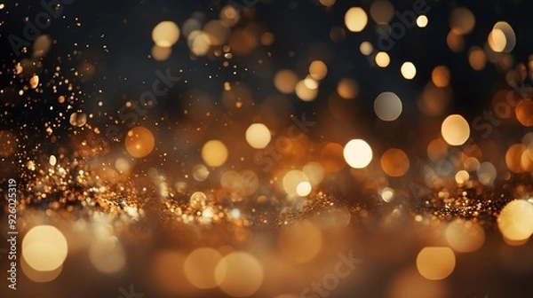 Fototapeta Abstract bokeh background with warm golden lights.