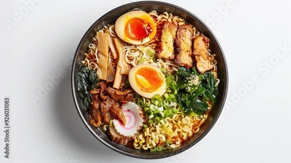 Obraz A bowl of ramen with meat and eggs
