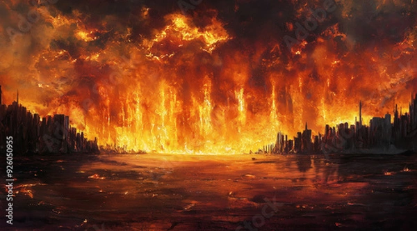 Fototapeta Fire flame texture for banner background. Burn abstract lights. Burning big flame.