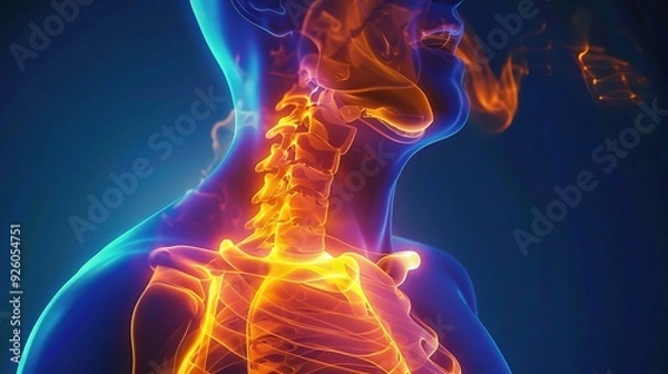 Fototapeta Illustrative Depiction of Gastroesophageal Reflux Disease Symptoms with Discomfort in the Chest and Throat. Medical Condition Awareness.